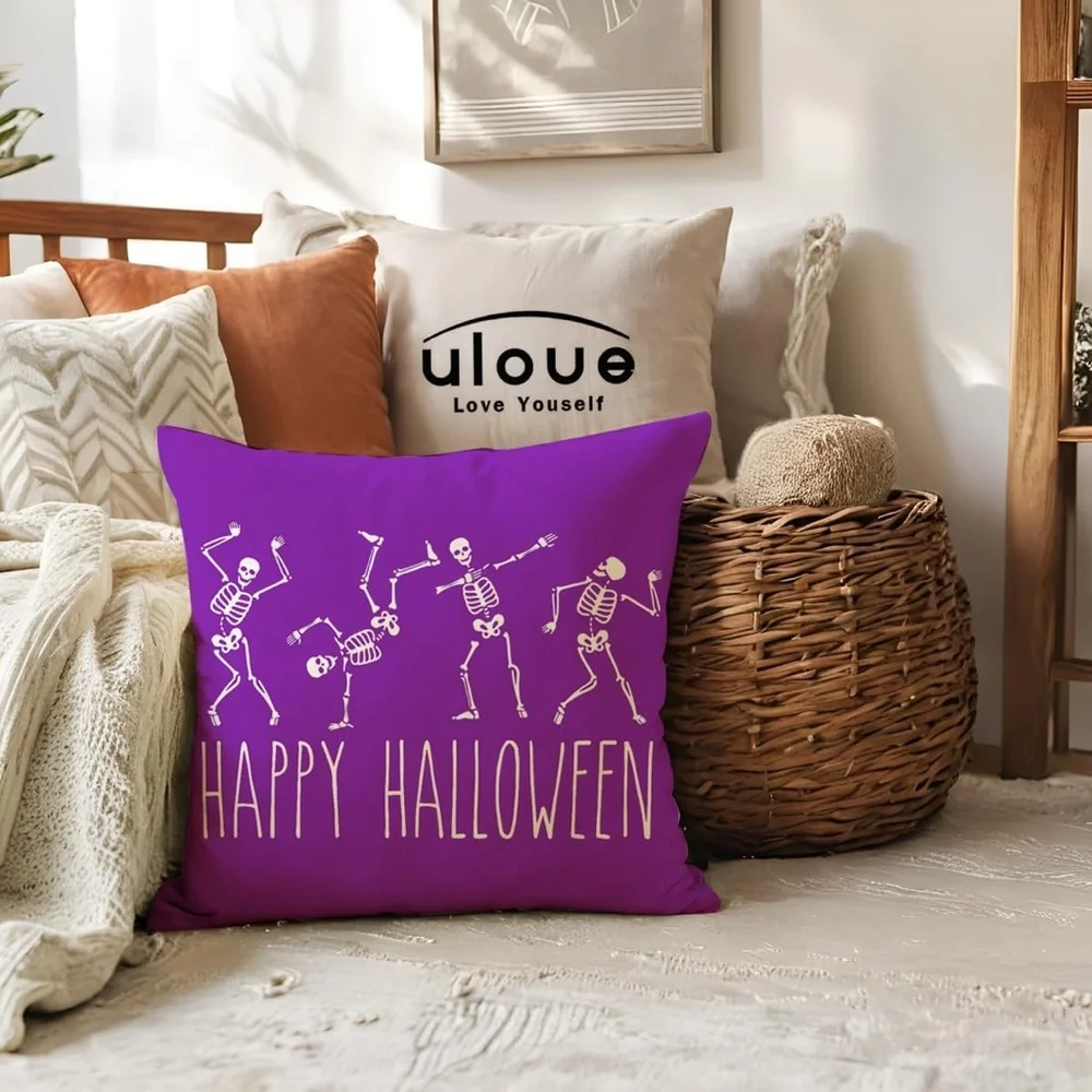 Halloween Decorative Purple Skeleton Decor Pillow Cover 18x18 inch